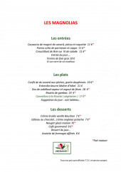 Menu les Magnolias - les entrées et plats, desserts