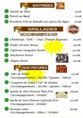 Menu Miroir d’Afrique - Les entrées, grillades et fritures