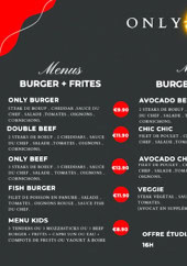 Menu Only Burger - Les menus, snackings et desserts