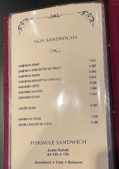 Menu Palace Grill - Les sandwichs