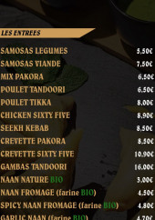 Menu The Indian Corner - Entrées