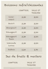 Menu La Table de Bezout - Les boissons fraichissent et jus de fruits