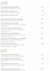 Menu La Vallee Du Kashmir - Les salades et soupes