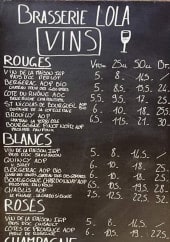 Menu Brasserie Lola - Les vins