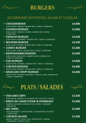 Menu Celtic Corner - Les burgers, plats et salades