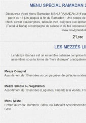 Menu Les Vignes du Liban - Le menu ramadan à 21€ et les mézzés libanais