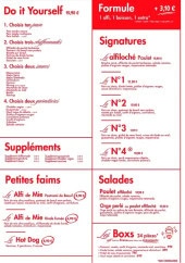 Menu Alfi - Les suppléments, salades et boxs,...