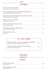 Menu Le Cardinal - Les entrées, salades, pâtes et oeufs