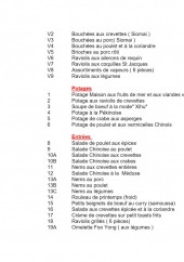 Menu Le Palais du Bonheur - Les entrées et potages