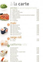 Menu Tomi - Les entrées, les sushis, les makis ...