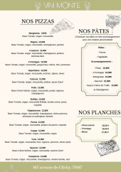 Menu Vini Monte - Les pizzas, pâtes et planches