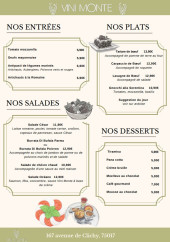 Menu Vini Monte - Les entrées, plats, ...