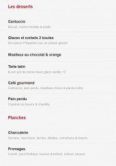 Menu Aux Dés Calés - Les desserts et planches