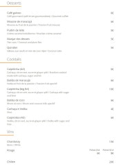 Menu Carajas - Les desserts, cocktails et vins