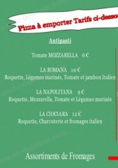 Menu Pizza Mancini - Les antipasti, pizze, assortiments fromages et desserts