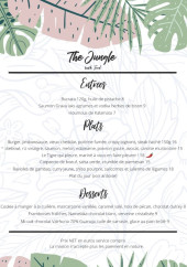 Menu The Jungle - Les entrées, plats et desserts