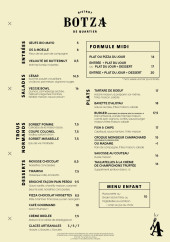 Menu Botza - Les formules, entrées, .....