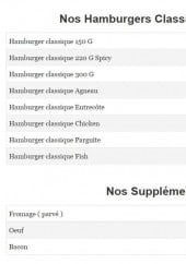 Menu Burger's Bar Manin - Les hamburgers et suppléments