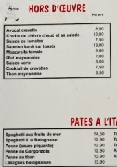 Menu Pizza Capri - Les hors d'oeuvre, salades et pates