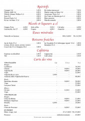 Menu Santa Monica - Les apéritifs, boissons fraiches et vins, ...