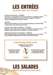 Menu Afrik'N'Fusion - Les entrées et salades