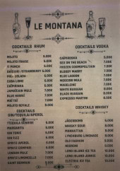 Menu Le montana - Les cocktails rhums, cocktails  vodkas et  cocktails  whiskies,...