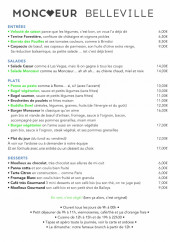 Menu Moncœur - Les entrées, plats et desserts, ...