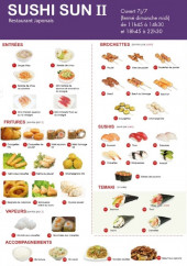 Menu Sushi Sun II - Les entrées, brochettes et temaki,..