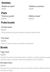 Menu Box's food - Les entrées, plats et poke bowls,...