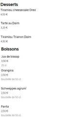 Menu Box's food - Les desserts et boissons