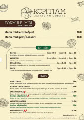Menu Kopitiam - Les formules