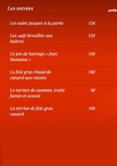 Menu Le Réverbère - Les entrées et les menus