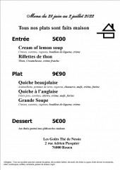 Menu Les Goûts Thé de Nessie - La carte