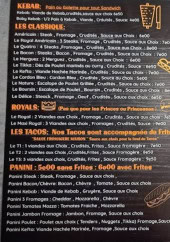 Menu La Barak aux délices - Les classiques,kebab et les tacos...