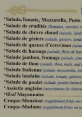 Menu Le France - Les entrées et salades