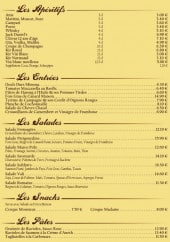 Menu Le sublim's - Les apéritfs, entrées, salades, snacks et pâtes