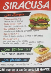 Menu Siracusa - Les burgers, pâtes et paninis