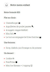 Menu Ninkasi - Menu enfant