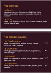 Menu Le Val d'Aoste - Les planches et les grandes salades