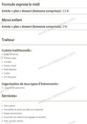 Menu La Niflette - Le formule express, le menu enfant et les informations sur le service traiteur