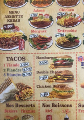 Menu Délice E.K - Les assiettes, tacos et burgers