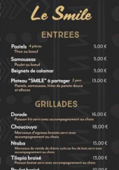 Menu Le Smile - Les entrées, grillades et accompagnements