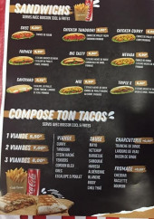 Menu Food Corner - Les sandwichs et tacos