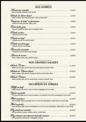 Menu La Medina - Les entrées, grandes salades et plats africain