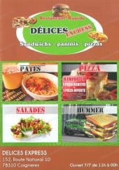Menu Délices express - Carte et menu Delices express Coignieres