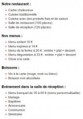 Menu Restaurant de la Ferme - Les menus, boissons...