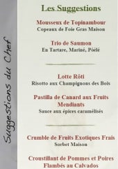 Menu Restaurant la Toque Blanche - Les suggestions du chef