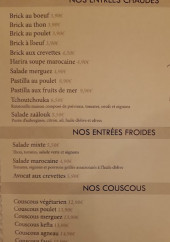 Menu L'auberge du Maroc - Les entrées et couscous