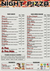 Menu Night Food - Les pizzas, desserts et boissons