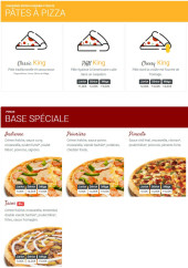 Menu Pizza King - Les pâtes à pizzas et pizzas base spéciales